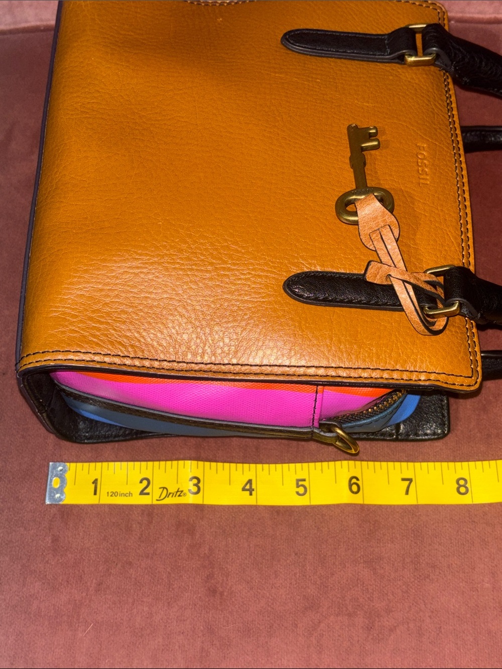 Fossil hope top handle colorful stripe medium square bag fun summer purse - Picture 15 of 16